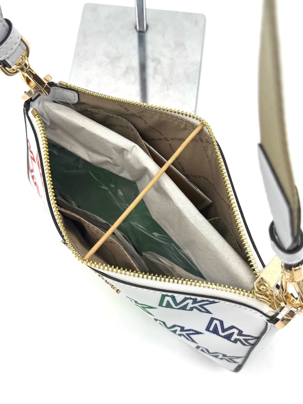 Michael Kors Jet Set Price Medium Crossbody W Tech Accessories Rainbow MK Logo - Picture 9 of 10